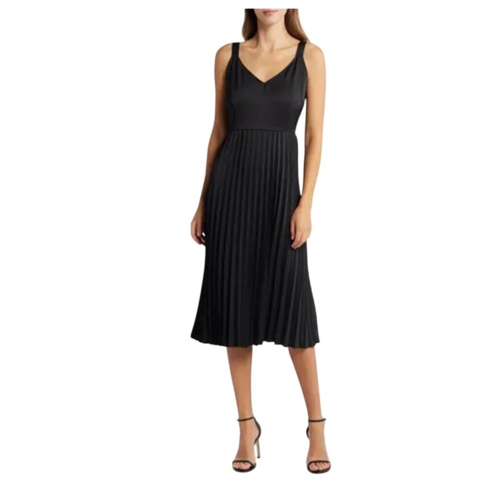 Sam Edelman dress Hammered satin pleated sleeveless black size 2